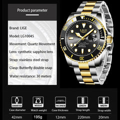 Top Brand Luxury Fashion Diver Watch Men Waterproof Date Clock Sport Watches Mens Quartz Wristwatch