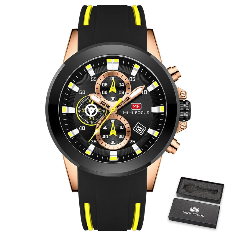 Sports Quartz Watch for Men Fashion Three Multifunction Dials Luminous Hands Silicone Strap Mens Watches