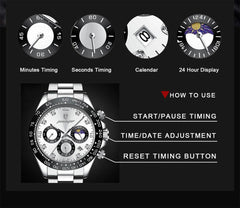Luxury Man Wristwatch Sports Chronograph Luminous Waterproof Date Men Watch Stainless Steel Men's Watches Quartz Clock - AKISHOP