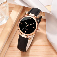 2pcs Luxury Fashion Women Watch Set PU Leather Strap Ladies Quartz Wristwatch Rhinestone RoseGold Alloy Bracelet For Ladies Gift - AKISHOP
