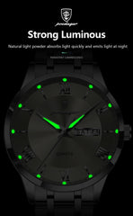 POEDAGAR Luxury Fashion Men Clock Waterproof Luminous Week Date Sports Man Wristwatch Stainless Steel Men's Quartz Watches - AKISHOP
