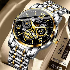 UTHAI Watch For Men Trendy High end Light Luxury Versatile Quartz Watches Waterproof Roman Hollow Male's Clock Watch - AKISHOP