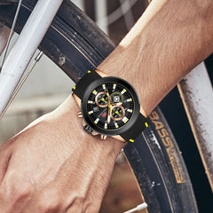 Sports Quartz Watch for Men Fashion Three Multifunction Dials Luminous Hands Silicone Strap Mens Watches