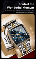 POEDAGAR Fashion Men Watch Luminous Waterproof Chronograph Date Man Wristwatch Square Stainless Steel Quartz Men's Watches - AKISHOP