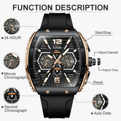 Watch Luxury Waterproof Quartz Wristwatch Raise Wrist Luminous Date Sports Silicone