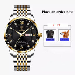 Watch Luxury Business Quartz Men's Wristwatch Waterproof Luminous Date Week Steel Strap. - AKISHOP