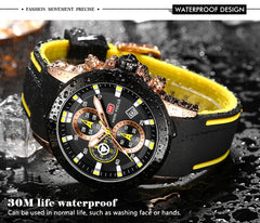 Sports Quartz Watch for Men Fashion Three Multifunction Dials Luminous Hands Silicone Strap Mens Watches