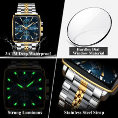POEDAGAR Fashion Men Watch Luminous Waterproof Chronograph Date Man Wristwatch Square Stainless Steel Quartz Men's Watches - AKISHOP