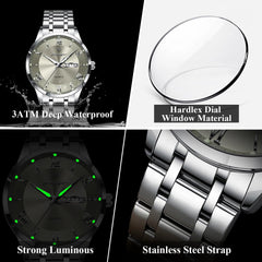 POEDAGAR Luxury Fashion Men Clock Waterproof Luminous Week Date Sports Man Wristwatch Stainless Steel Men's Quartz Watches - AKISHOP