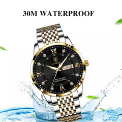 Watch Luxury Business Quartz Men's Wristwatch Waterproof Luminous Date Week Steel Strap. - AKISHOP