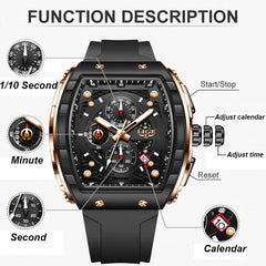 Top Brand Luxury Mens Watches Fashion Square Waterproof Men's Quartz Wristwatches Chronograph - AKISHOP