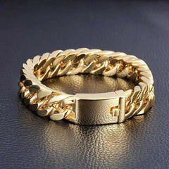 Men Fashion Gold Color Bracelet Personality Hip Hop Double Buckle Trend Domineer Fashion Bracelets - AKISHOP