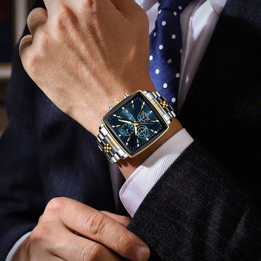 POEDAGAR Fashion Men Watch Luminous Waterproof Chronograph Date Man Wristwatch Square Stainless Steel Quartz Men's Watches - AKISHOP