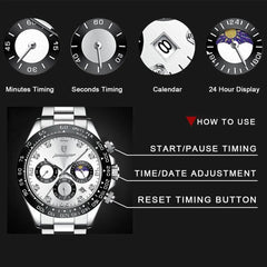 Luxury Man Wristwatch Sports Chronograph Luminous Waterproof Date Men Watch Stainless Steel Men's Watches Quartz Clock - AKISHOP