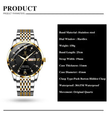 Watch Luxury Business Quartz Men's Wristwatch Waterproof Luminous Date Week Steel Strap. - AKISHOP
