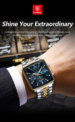 POEDAGAR Fashion Men Watch Luminous Waterproof Chronograph Date Man Wristwatch Square Stainless Steel Quartz Men's Watches - AKISHOP