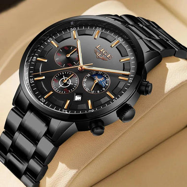 LIGE Business Watches Mens Top Brand Luxury Quartz Wristwatch 3Bar Waterproof Chronograph Luminous Watch for Gentleman Gift+Box - AKISHOP