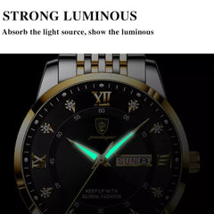 Watch Luxury Business Quartz Men's Wristwatch Waterproof Luminous Date Week Steel Strap. - AKISHOP