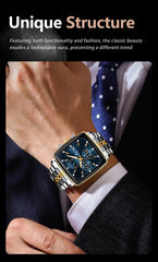 POEDAGAR Fashion Men Watch Luminous Waterproof Chronograph Date Man Wristwatch Square Stainless Steel Quartz Men's Watches - AKISHOP