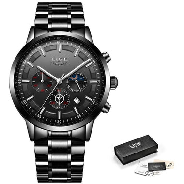LIGE Business Watches Mens Top Brand Luxury Quartz Wristwatch 3Bar Waterproof Chronograph Luminous Watch for Gentleman Gift+Box - AKISHOP