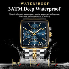 POEDAGAR Fashion Men Watch Luminous Waterproof Chronograph Date Man Wristwatch Square Stainless Steel Quartz Men's Watches - AKISHOP