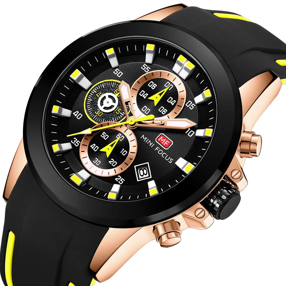 Sports Quartz Watch for Men Fashion Three Multifunction Dials Luminous Hands Silicone Strap Mens Watches