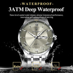 POEDAGAR Luxury Fashion Men Clock Waterproof Luminous Week Date Sports Man Wristwatch Stainless Steel Men's Quartz Watches - AKISHOP