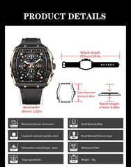 Top Brand Luxury Mens Watches Fashion Square Waterproof Men's Quartz Wristwatches Chronograph - AKISHOP