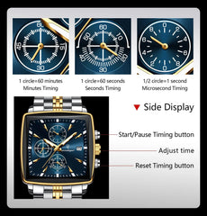 POEDAGAR Fashion Men Watch Luminous Waterproof Chronograph Date Man Wristwatch Square Stainless Steel Quartz Men's Watches - AKISHOP