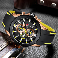 Sports Quartz Watch for Men Fashion Three Multifunction Dials Luminous Hands Silicone Strap Mens Watches