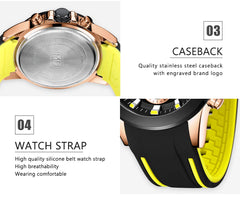 Sports Quartz Watch for Men Fashion Three Multifunction Dials Luminous Hands Silicone Strap Mens Watches