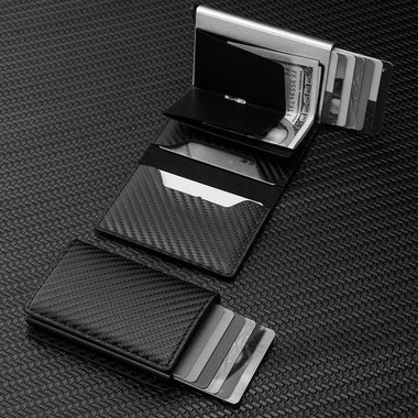 Carbon Fiber Credit Card Holder Wallet Men Rfid Smart Meral Thin Slim Pop Up Minimalist Wallet Small Black Purse Metal Wallet - AKISHOP