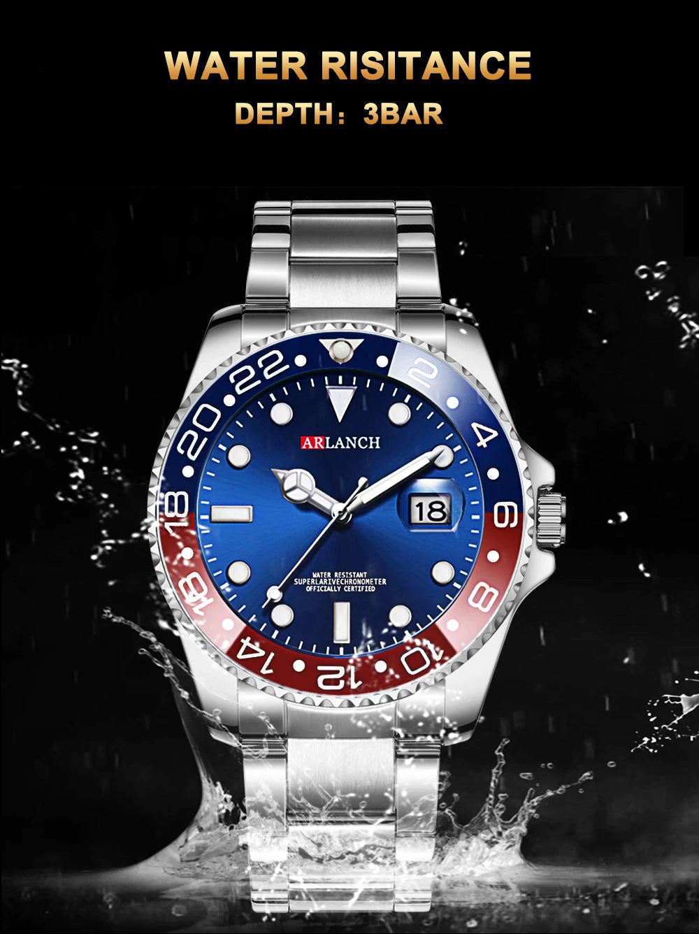 Watch Classic Mens  Quartz Diver Series Stainless Steel Waterproof Calendar Clock Business Luxury