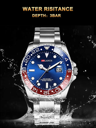 Reloj clásico para hombre, de cuarzo, de buceo, de acero inoxidable, resistente al agua, con calendario, para negocios, de lujo.