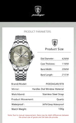 POEDAGAR Luxury Fashion Men Clock Waterproof Luminous Week Date Sports Man Wristwatch Stainless Steel Men's Quartz Watches - AKISHOP
