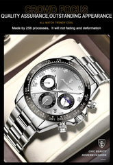 Luxury Man Wristwatch Sports Chronograph Luminous Waterproof Date Men Watch Stainless Steel Men's Watches Quartz Clock - AKISHOP