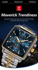 POEDAGAR Fashion Men Watch Luminous Waterproof Chronograph Date Man Wristwatch Square Stainless Steel Quartz Men's Watches - AKISHOP