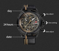 NAVIFORCE Mens Watch Top Brand Luxury Waterproof 24 Hour Date Quartz Watch Man Leather Sport WristWatch Men Waterproof Clock - AKISHOP