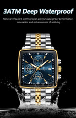 POEDAGAR Fashion Men Watch Luminous Waterproof Chronograph Date Man Wristwatch Square Stainless Steel Quartz Men's Watches - AKISHOP